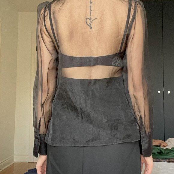 Zara Black Sheer Bow Tie Shirt - Picture 2 of 5